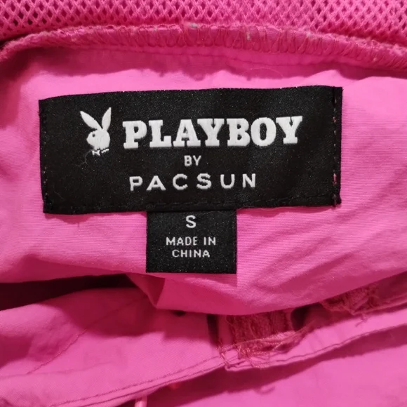 PLAYBOY by PACSUN Hot Pink Hoodie Nylon Poly size Small Reflective Logo - Picture 3 of 17